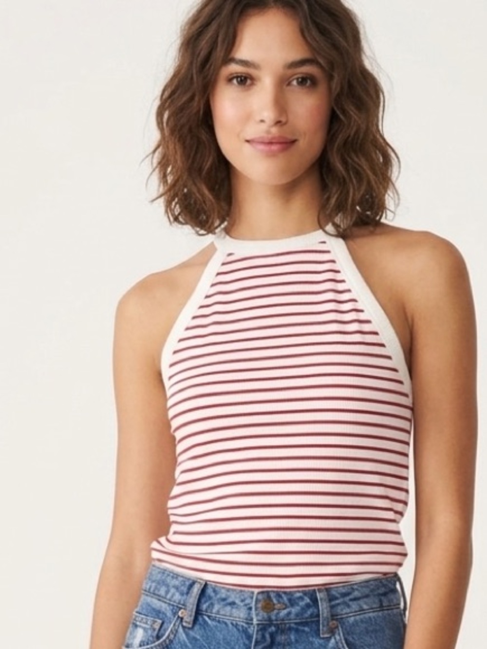 ba&sh Saluso High Neck Tank Top Size Small Stripe Ribbed Preppy Minimalist